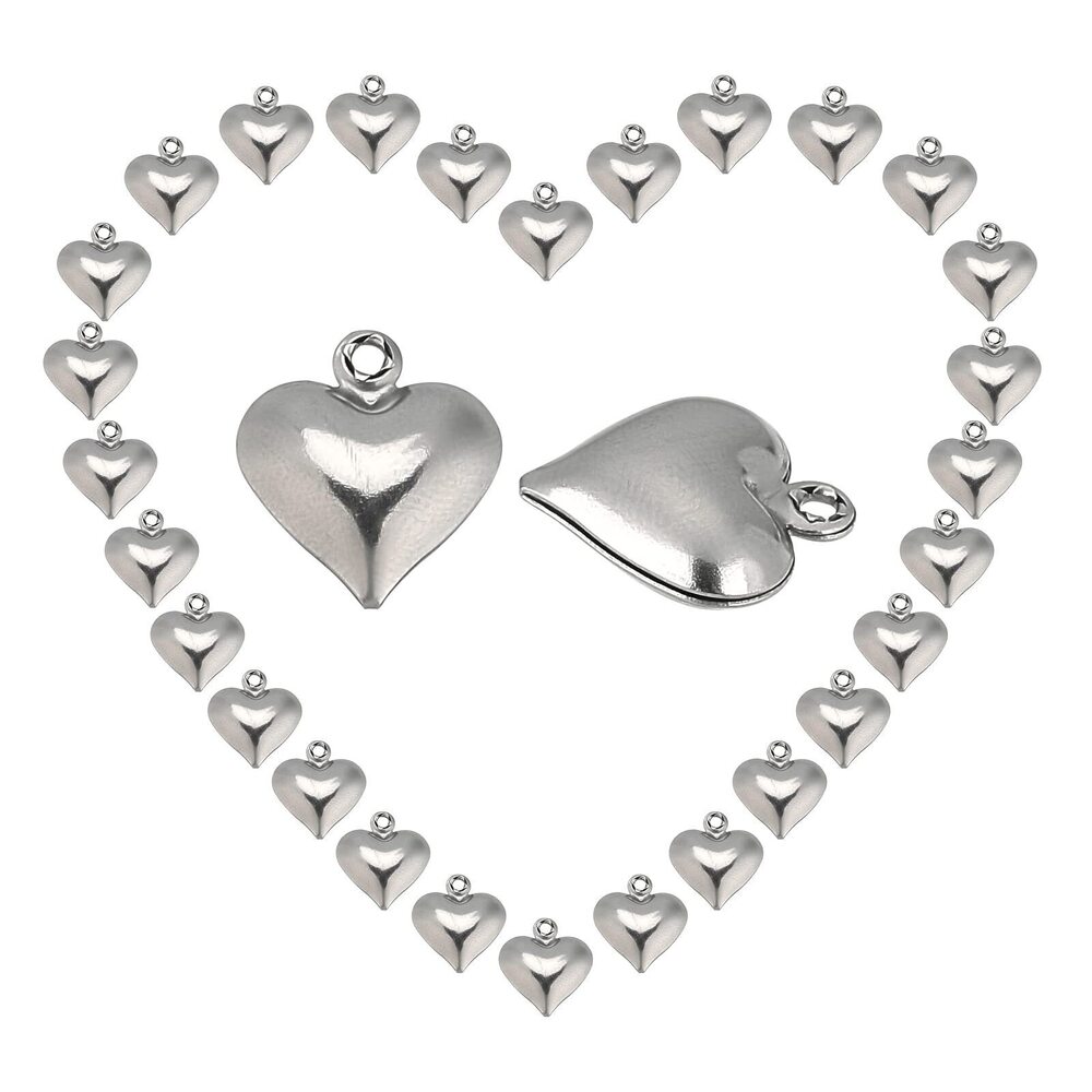 2338 1 Box 100Pcs Heart Charms Hearts Stainless Steel Love Charm Bulk 3D